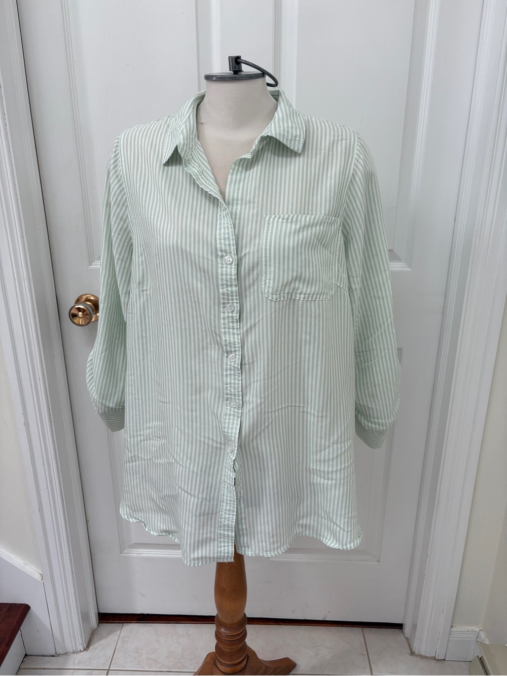 Velvet Heart Mint Green and White Striped Button-Down Shirt plus size